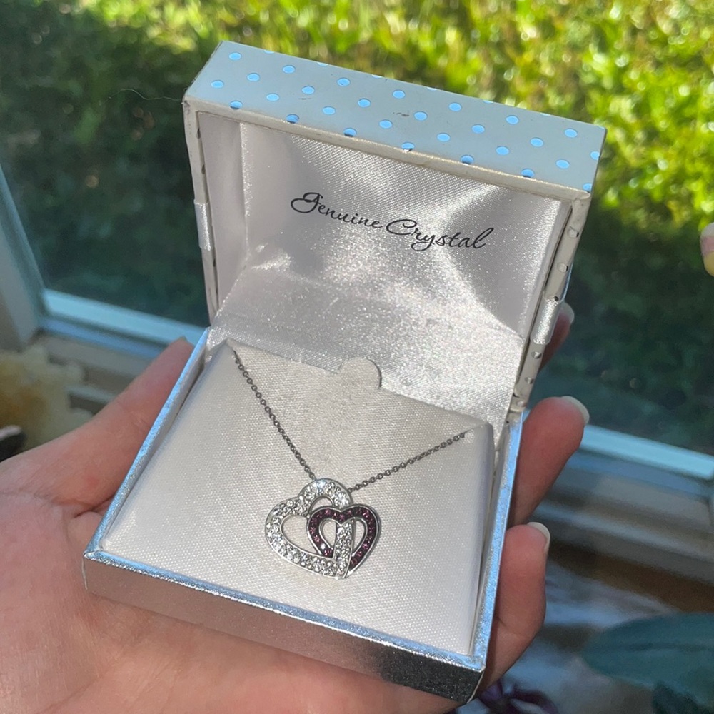 Interlocked crystal heart necklace
